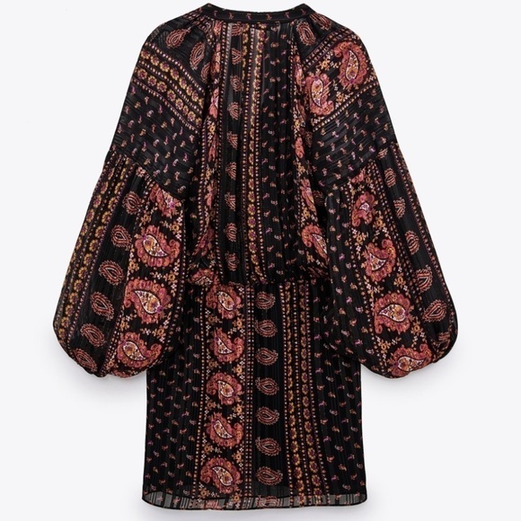 Zara Paisley Print Boho Blouson Mini Dress NWT - Picture 3 of 11